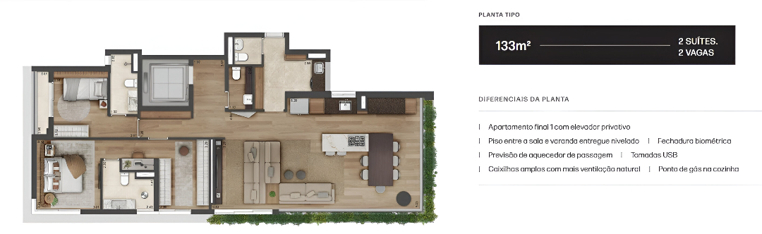 Planta 133m² | 2 Suítes