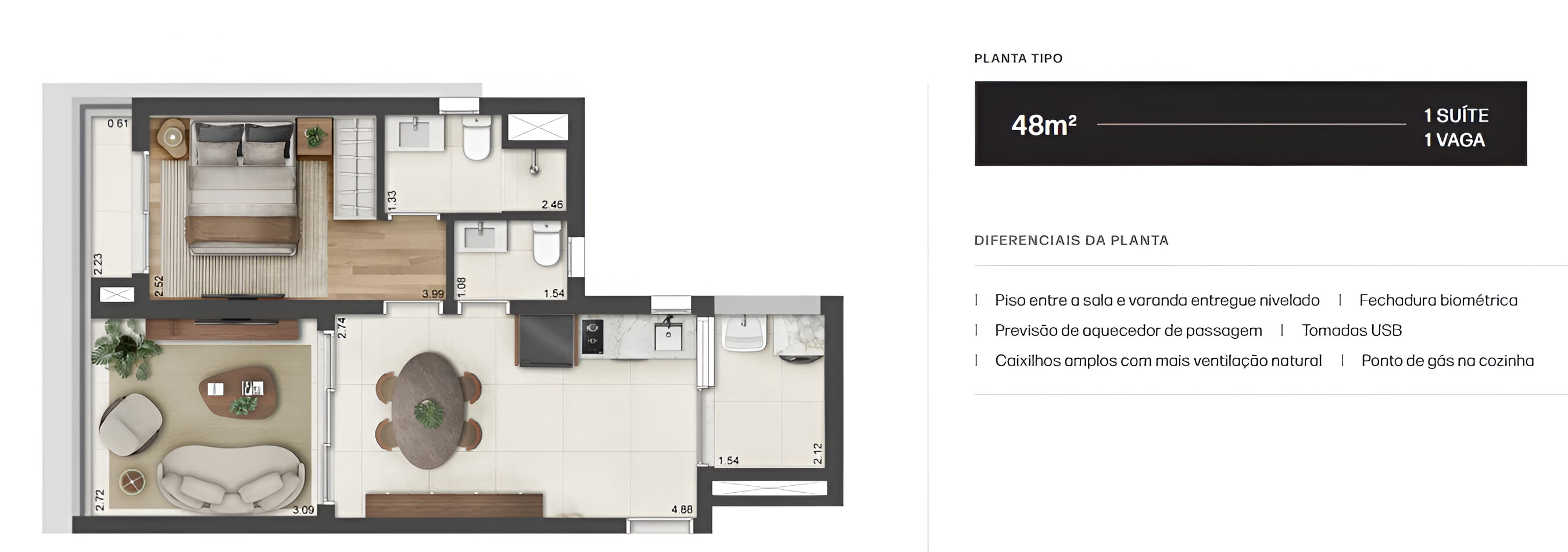 Planta 48m² | 1 Suíte