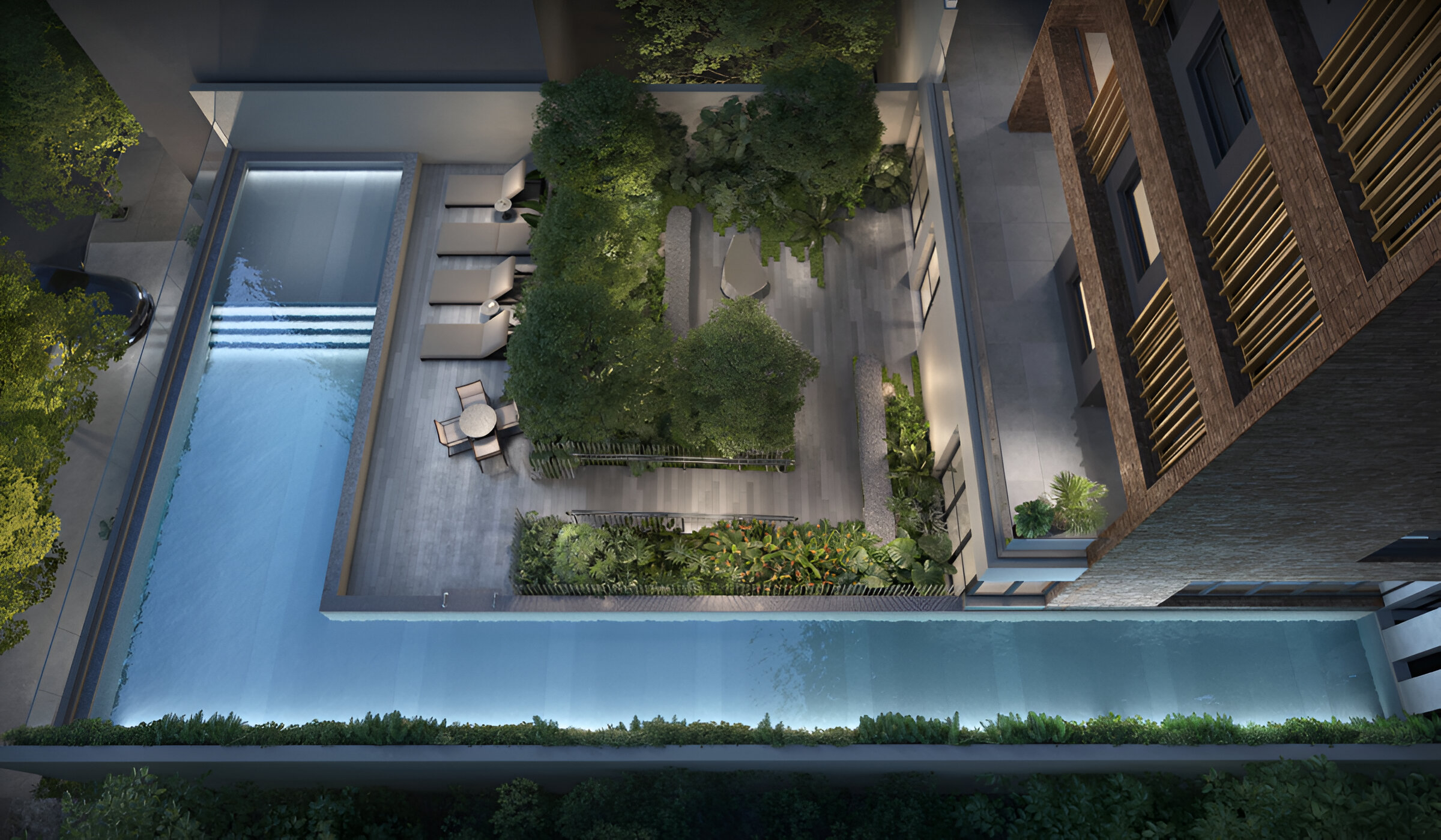 Piscina externa e solarium