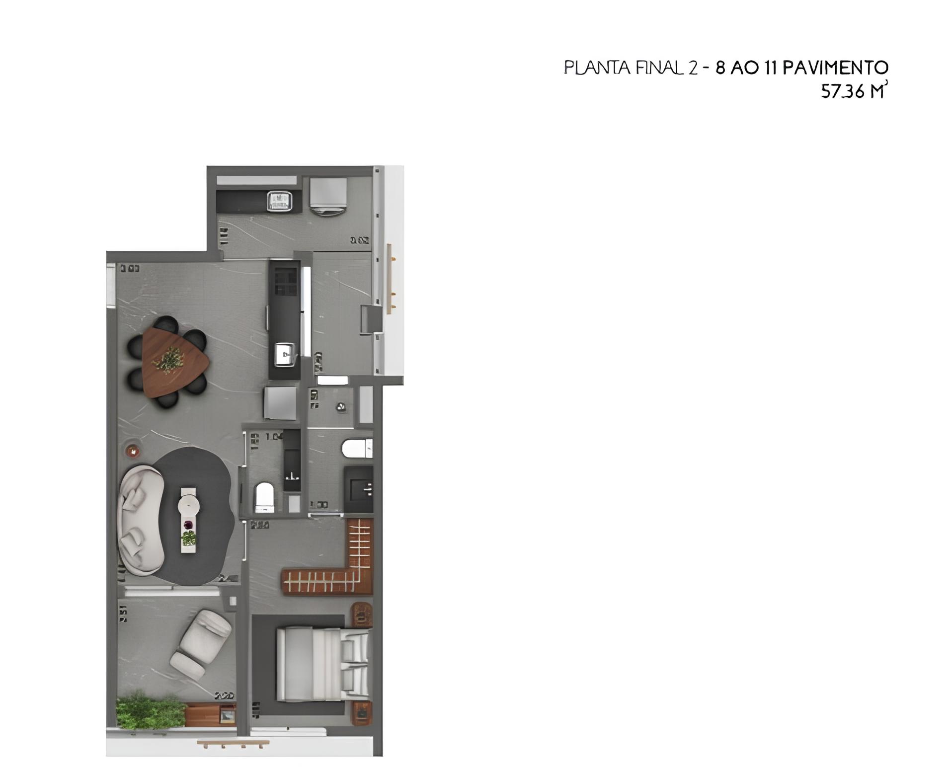 Planta 57m² | 1 Suíte