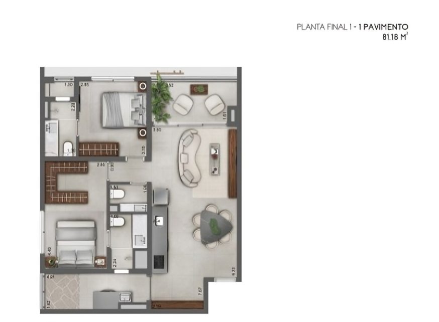 Planta 81m² | 2 Suítes