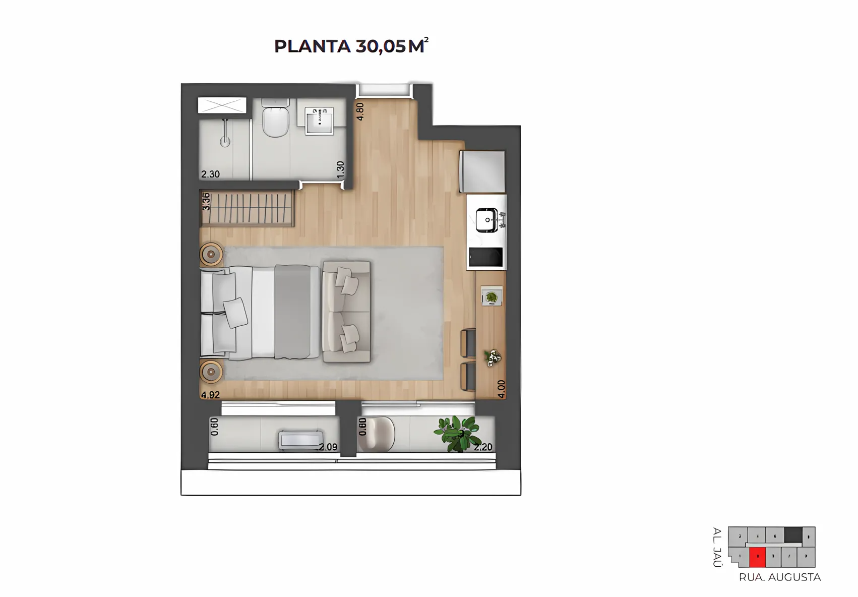 Planta Studio 30m²
