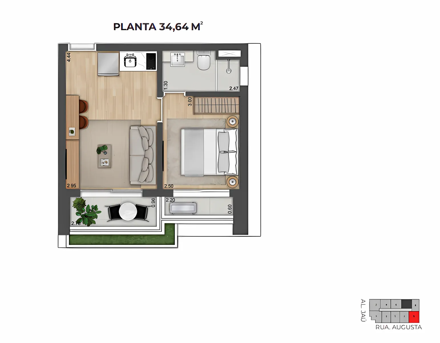Planta Studio 34m²